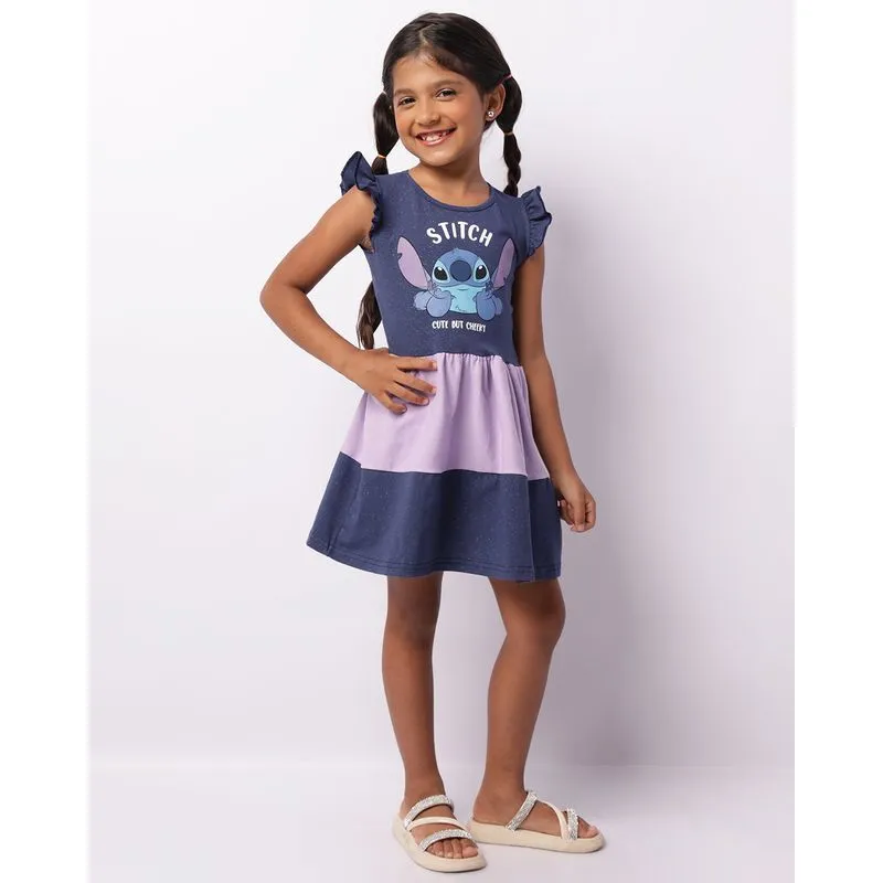 Vestido Infantil Manga Curta Disney Stitch Glitter Marinho 6
