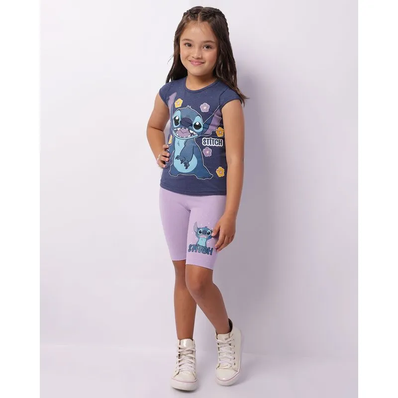 Bermuda Infantil Ciclista Disney Stitch Glitter Lilás 10