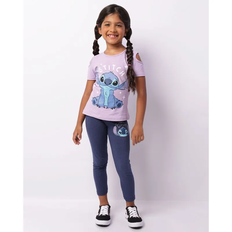 Calça Legging Infantil Glitter Disney Stitch Marinho 10