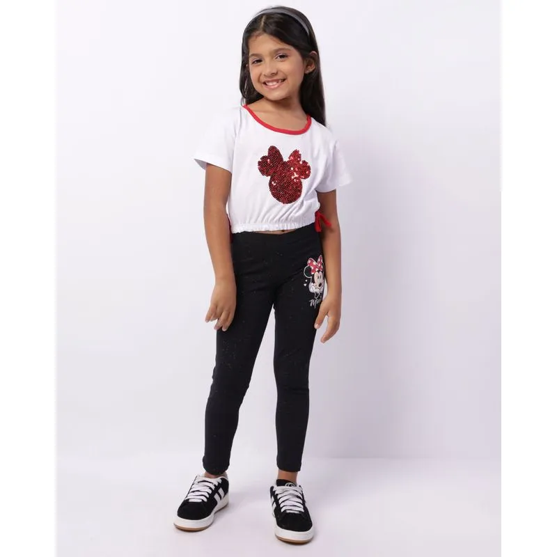 Calça Legging Infantil Glitter Disney Minnie Preta 4