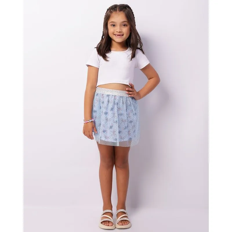 Saia Infantil Curta Disney Stitch Sobreposição Tule Azul 8
