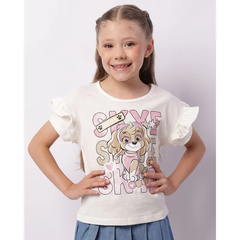 Camiseta Infantil Manga Com Babado Skye Patrulha Canina Off White 10