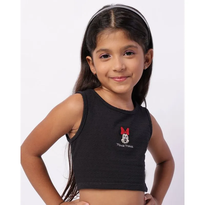 Regata Infantil Cropped Texturizada Bordada Disney Minnie Preta 4
