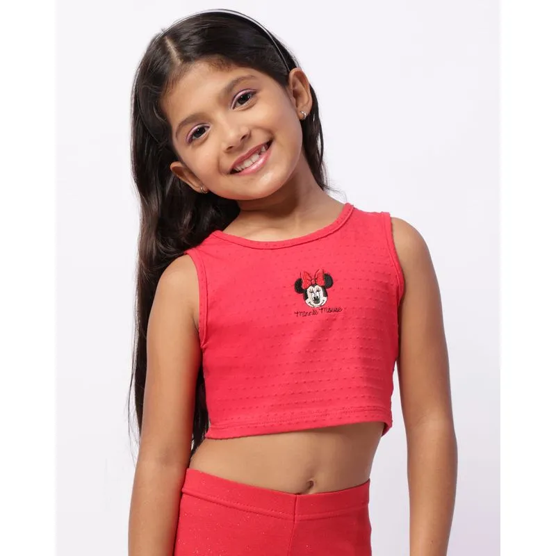 Regata Infantil Cropped Texturizada Bordada Disney Minnie Vermelha 10