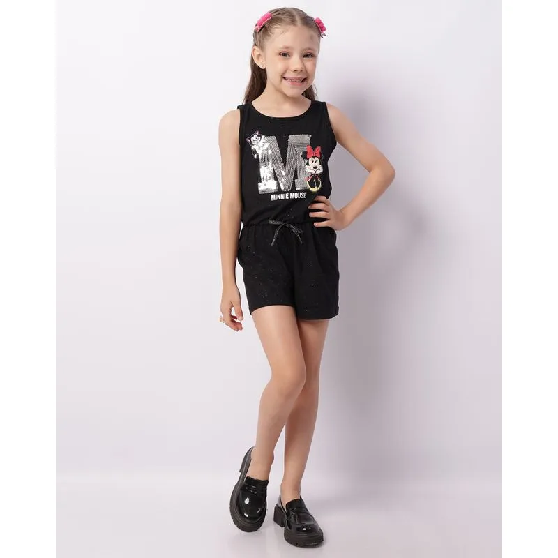 Macaquinho Infantil Disney Minnie Com Paetê Preto 4