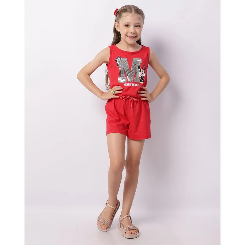 Macaquinho Infantil Disney Minnie Com Paetê Vermelho 10