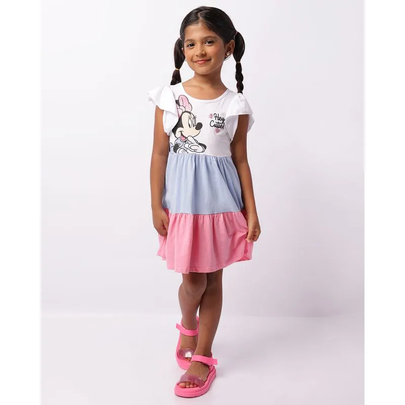 Vestido Infantil Manga Curta Disney Minnie Glitter Branco 8