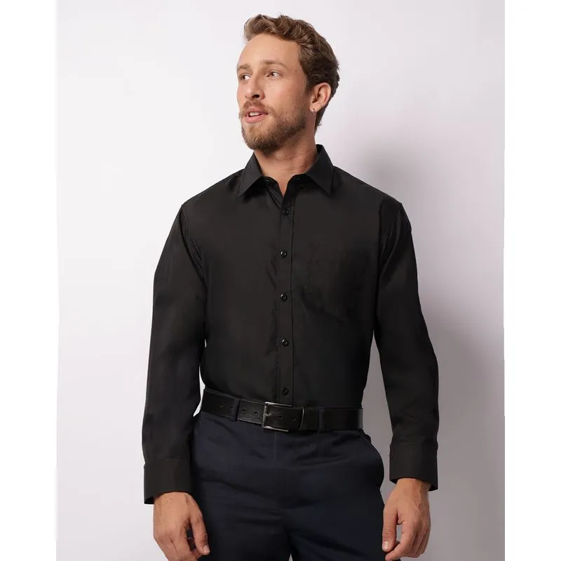 Camisa Masculina Social Manga Longa Com Bolso Preta 3