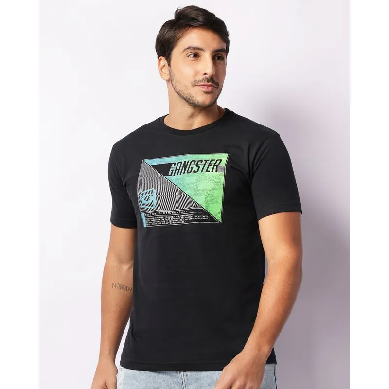 Camiseta Masculina Gangster Manga Curta Estampada Preta G