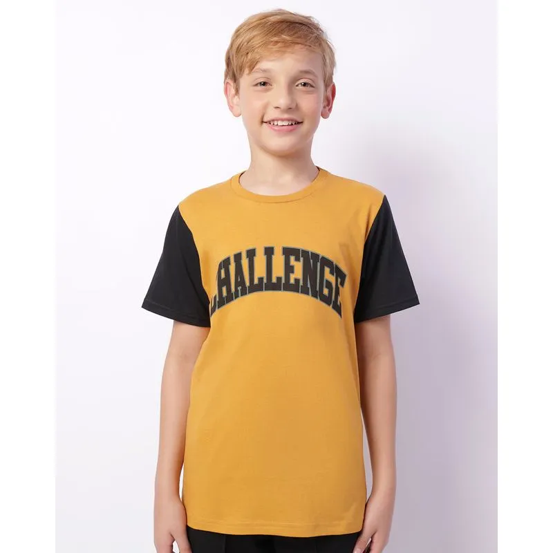 Camiseta Juvenil Estampa Frontal Manga Curta Mostarda 12