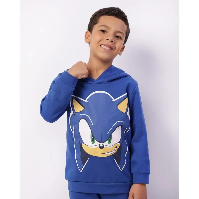 Blusão Moletom Infantil Estampa Sonic Com Capuz Azul 4