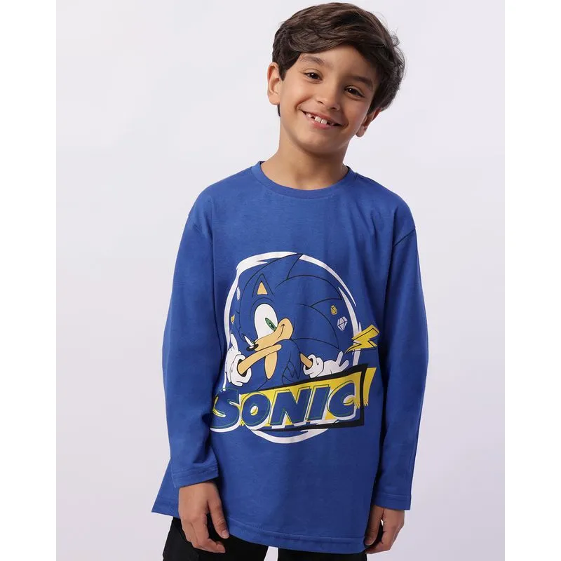 Camiseta Infantil Sonic Manga Longa Azul 4