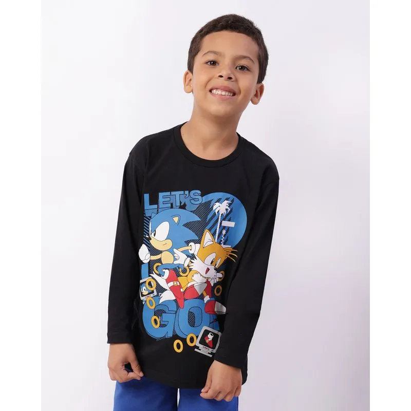 Camiseta Infantil Sonic Manga Longa Preta 10