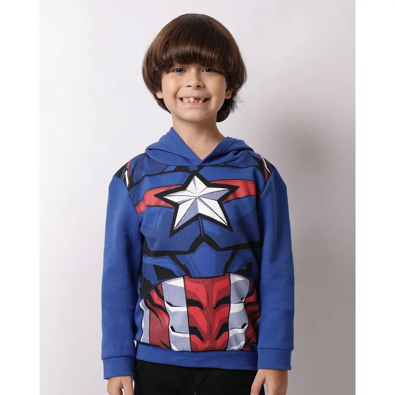Blusão Moletom Infantil Marvel Capitão América com Capuz Azul 8