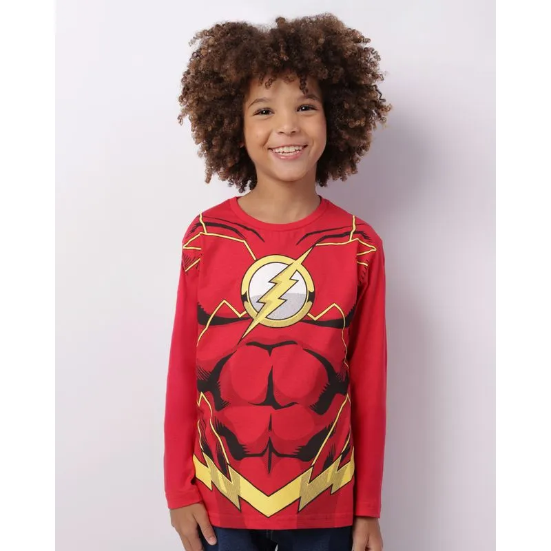 Camiseta Infantil DC Comics Flash Manga Longa Vermelha 8