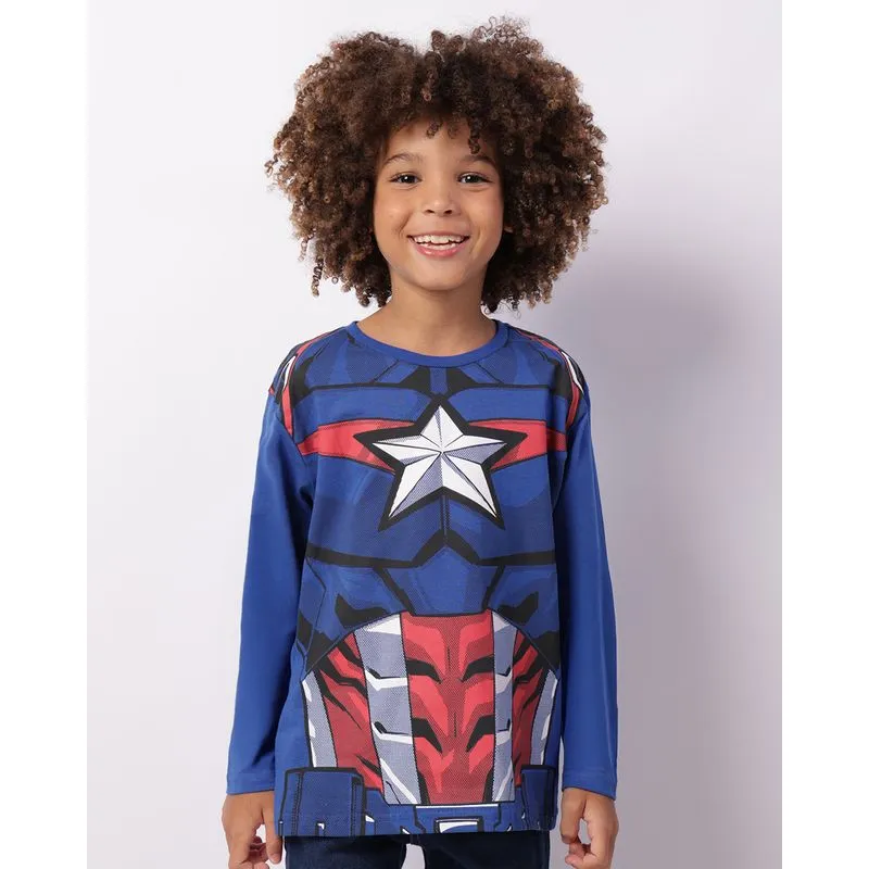Camiseta Infantil Marvel Capitão América Manga Longa Azul 4