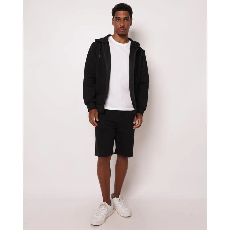 Bermuda Masculina Reta Canelada Bolsos com Zíper Preta G