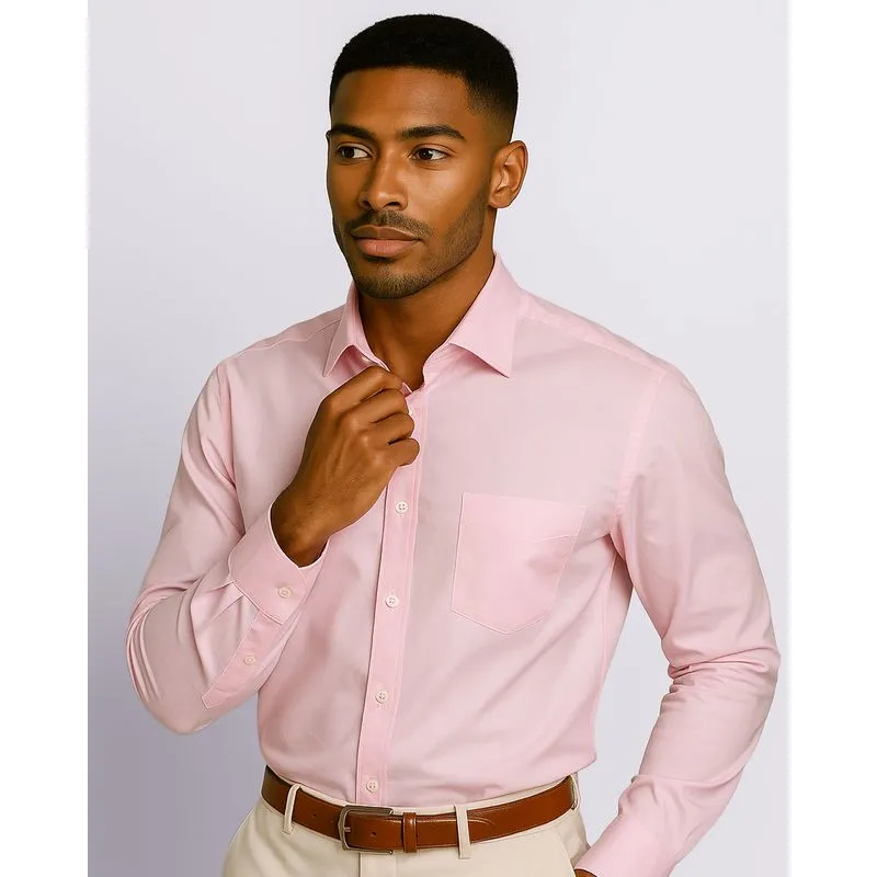Camisa Social Masculina com Bolso Manga Longa Rosa 2