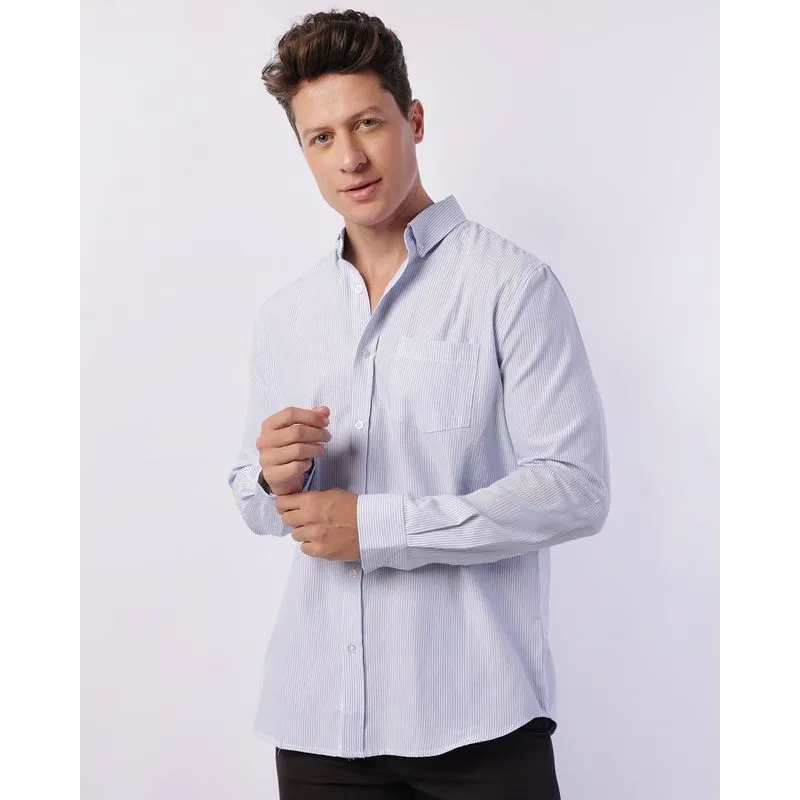 Camisa Masculina Social Manga Longa Listrada Azul M