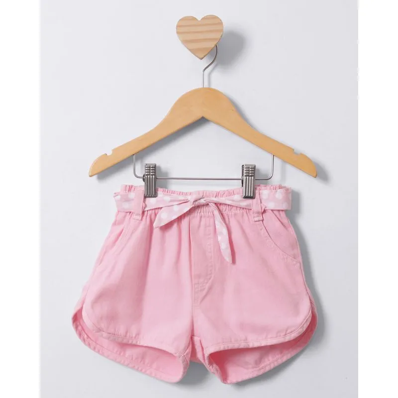 Short Bebê Sarja Boxer Com Faixa Amarração Rosa 3