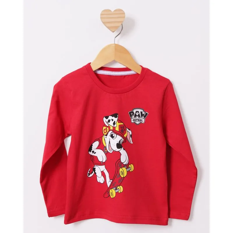 Camiseta Bebê Marshall Patrulha Canina Manga Longa Vermelho 1