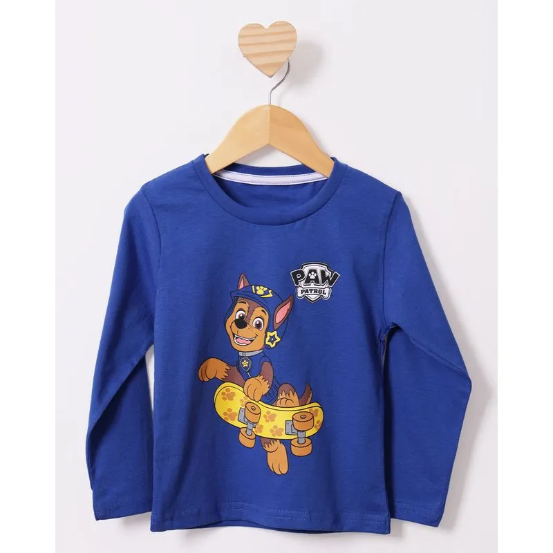 Camiseta Bebê Chase Patrulha Canina Manga Longa Azul 1