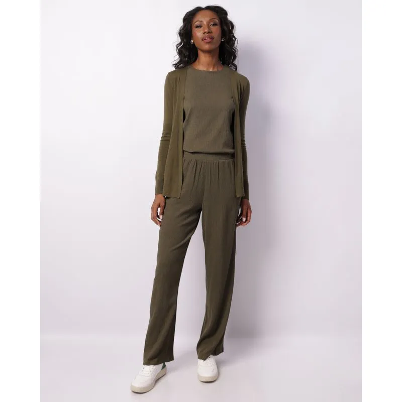 Calça Feminina Reta Texturizada Com Bolsos Verde G