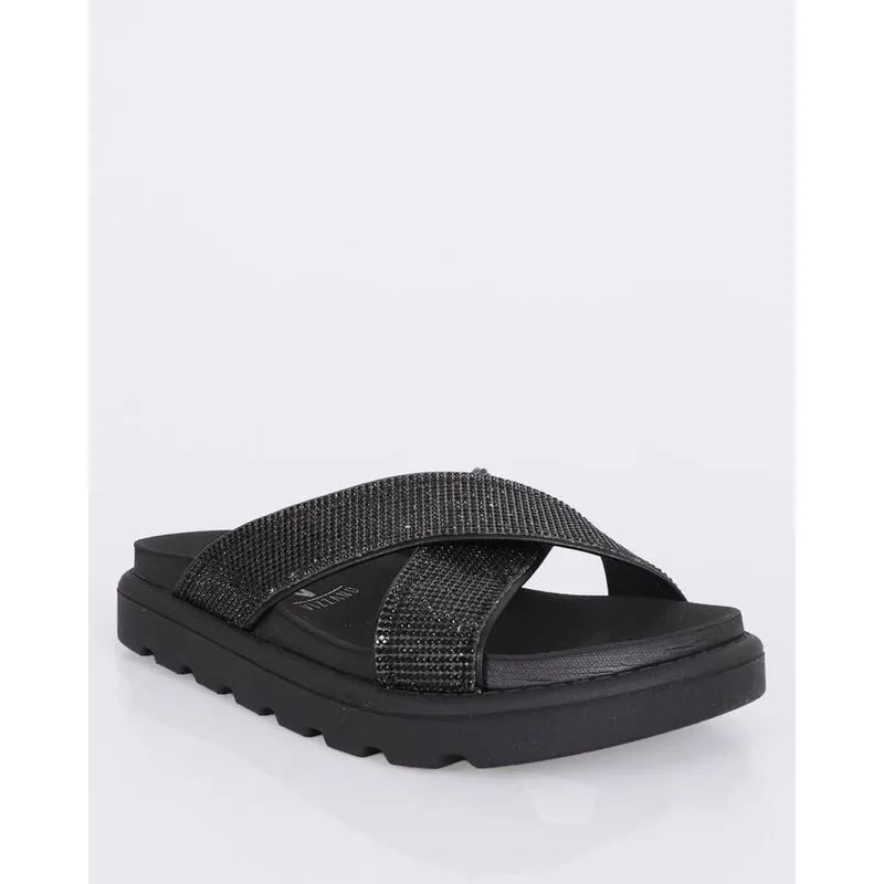 Sandália Rasteira Feminina Vizzano Flatform Com Strass Preta 38