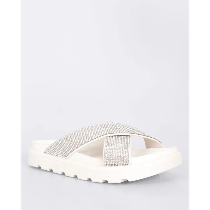 Sandália Rasteirinha Feminina Vizzano Flatform Com Strass Branco 35