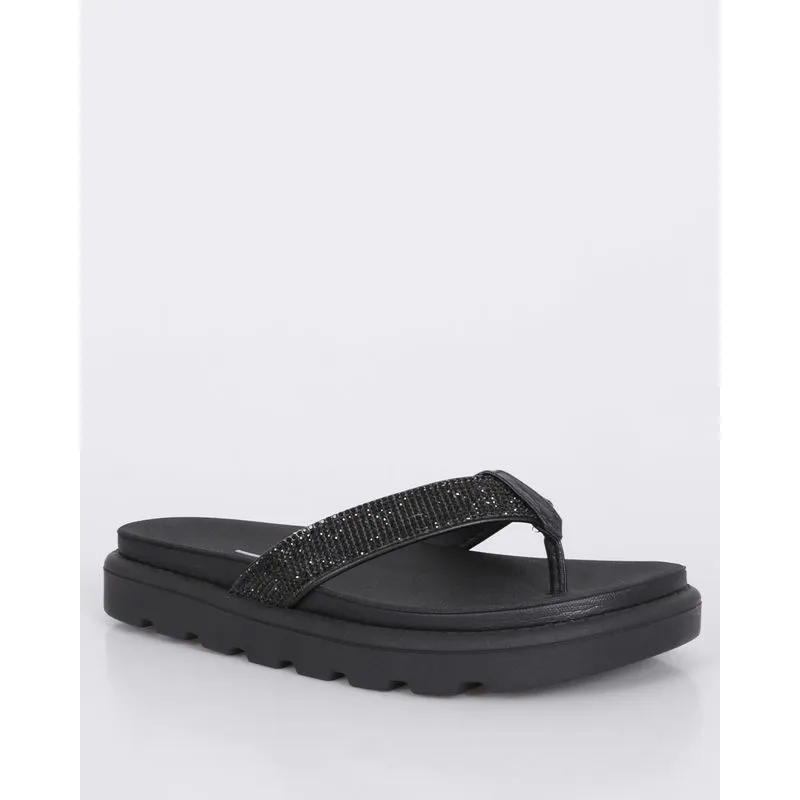 Sandália Rasteira Feminina Vizzano Flatform Com Strass Preta 37