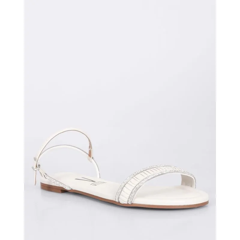 Sandália Rasteira Feminina Vizzano Tiras Com Strass Off White 37