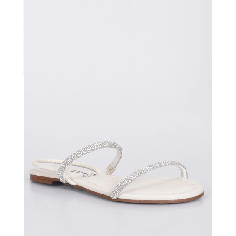 Sandália Rasteira Feminina Vizzano Tiras Com Strass Off White 35