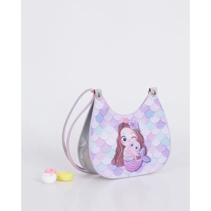 Bolsa Infantil Alcinha Ajustável Estampa Sereia Com Glitter Lilás UN