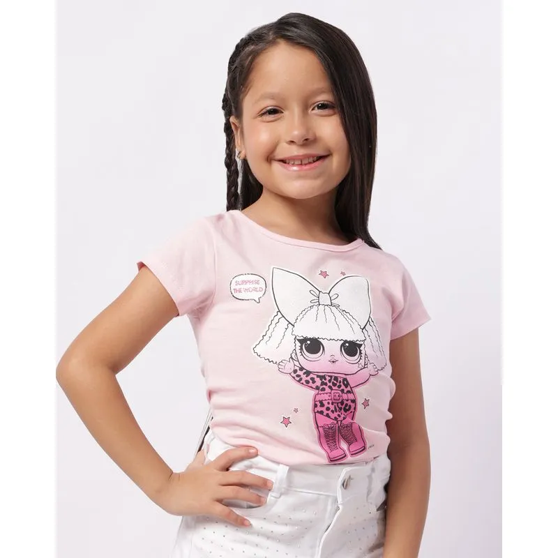 Camiseta Infantil Algodão Lol Surprise Manga Curta Rosa 8