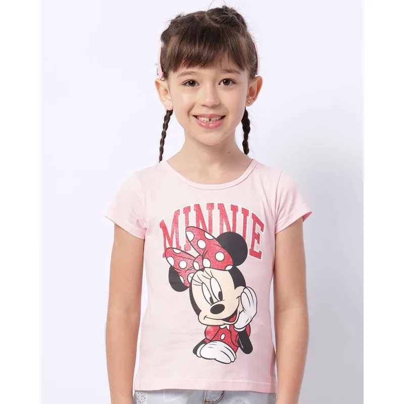 Camiseta Infantil Disney Minnie com Estampa Manga Curta Rosa 8