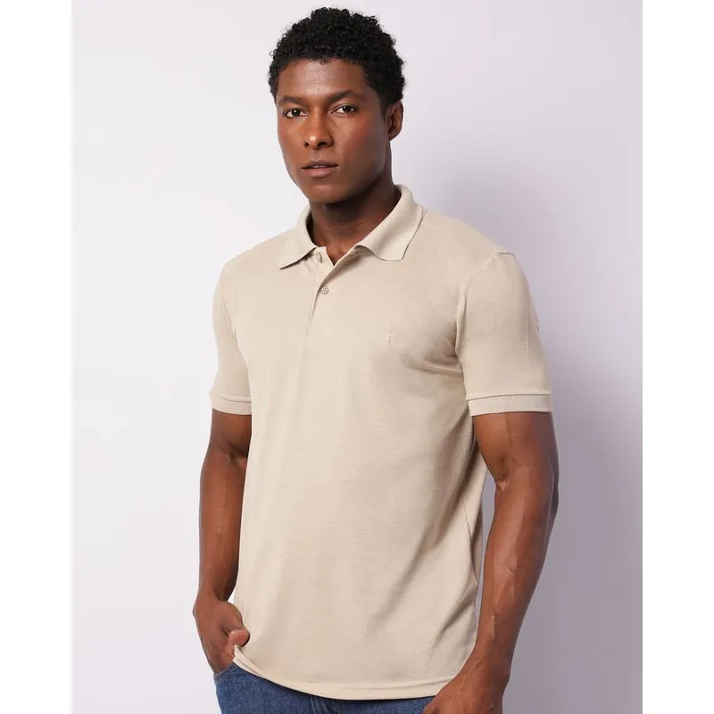 Camisa Polo Masculina Manga Curta Piquet Bege M