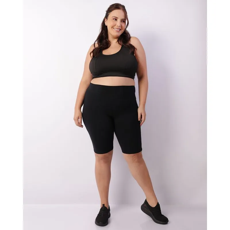 Bermuda Fitness Plus Size Feminina Curta Preto G3