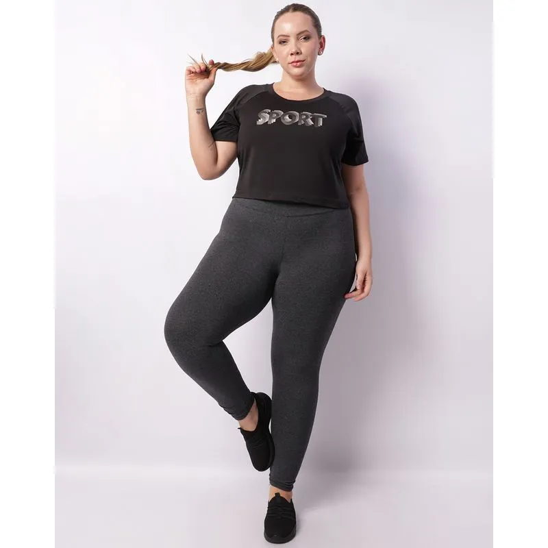 Calça Legging Fitness Plus Size Feminina Mesclada Cinza G1
