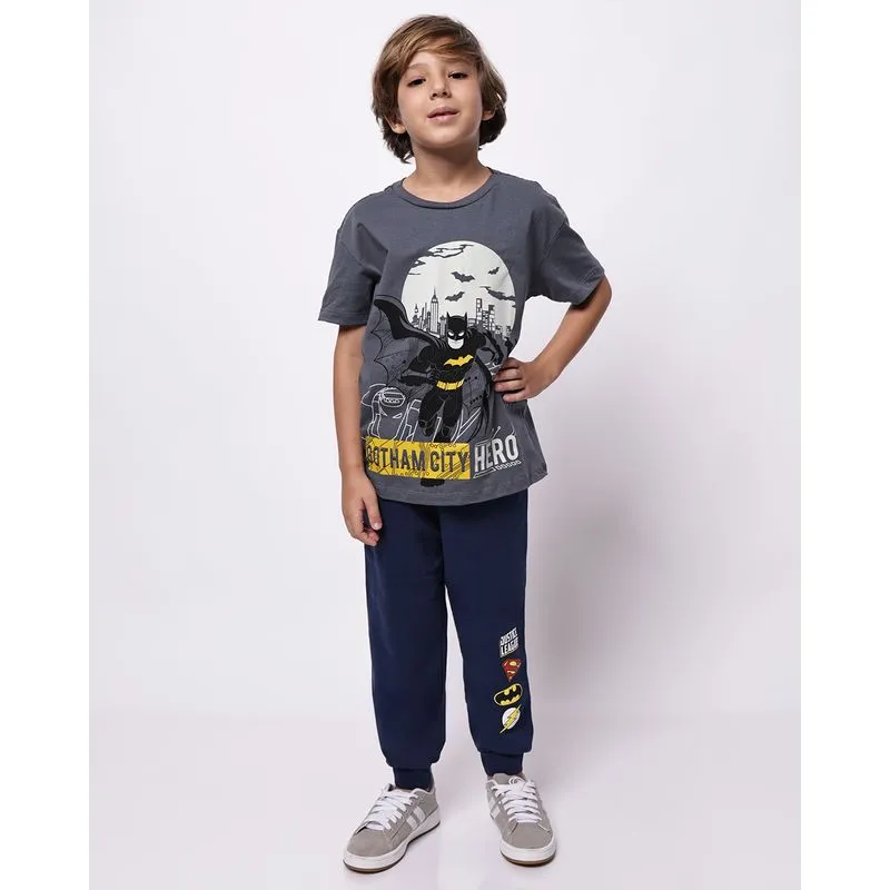 Calça Moletom Infantil Algodão Jogger Liga Da Justiça Marinho 4