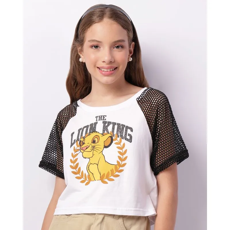 Blusa Juvenil Disney O Rei Leão Manga Raglan Curta Branca 12