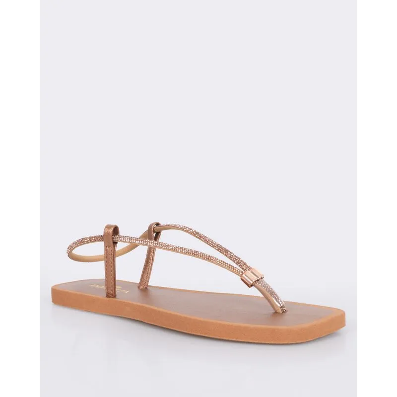Sandália Rasteira Feminina Donatta Tiras Com Strass Cobre 35/36