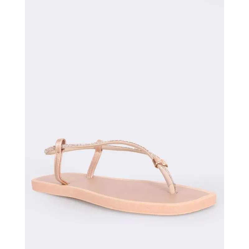 Sandália Rasteira Feminina Donatta Tiras Com Strass Cobre 37/38