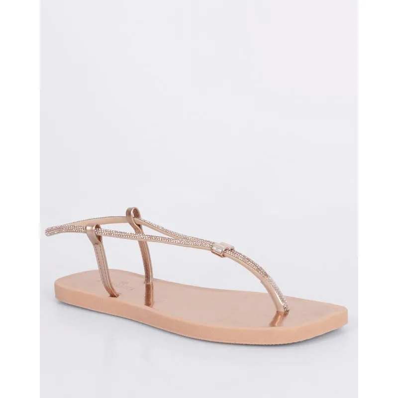 Sandália Rasteira Feminina Donatta Tiras Com Strass Cobre 35/36