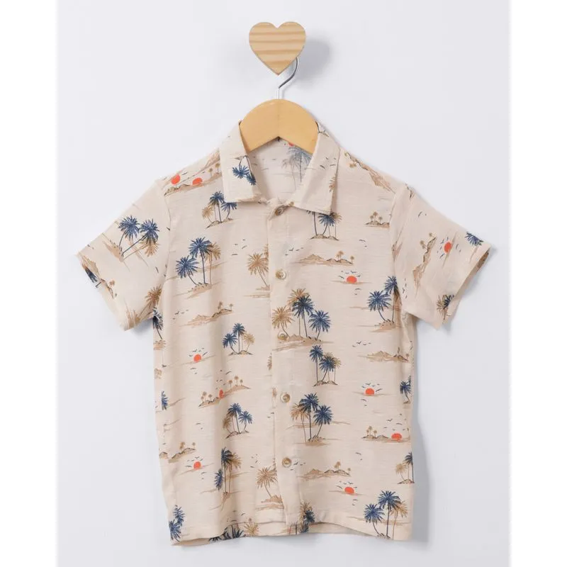 Camisa Bebê Viscose Estampa Tropical Bege 3