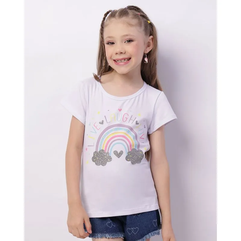 Blusa Infantil Manga Curta Estampa Frontal Branca 10