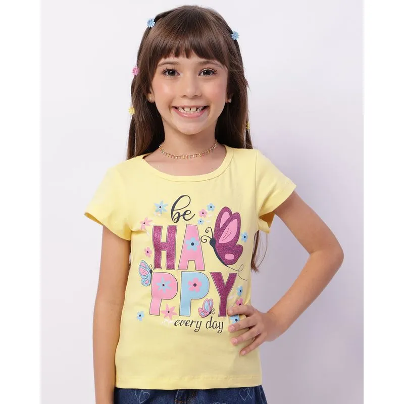 Blusa Infantil Manga Curta Estampa Frontal Amarela 4