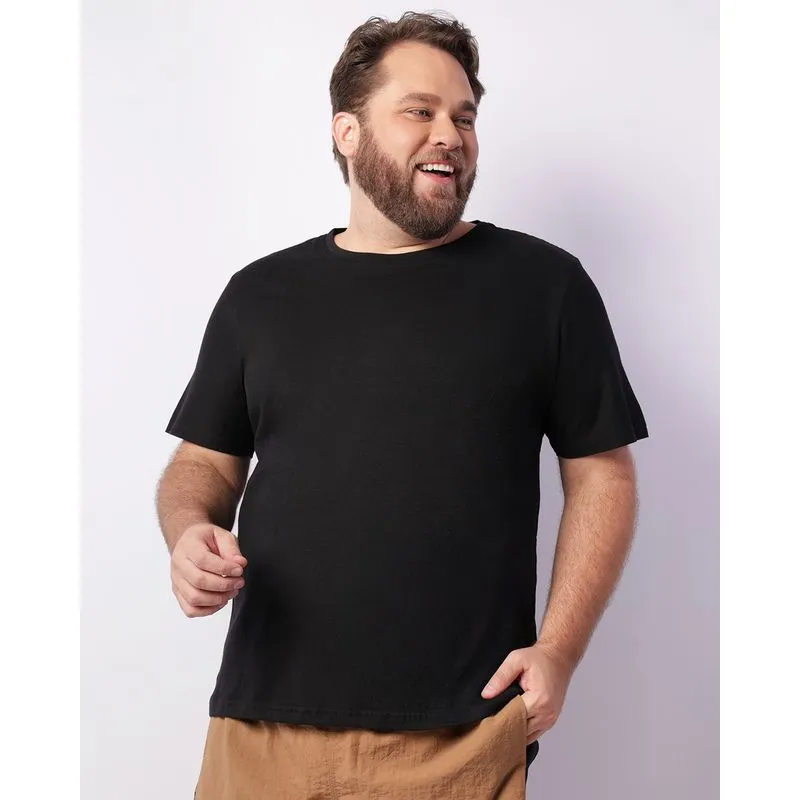 Camiseta Plus Size Masculina Básica Manga Curta Preta G5
