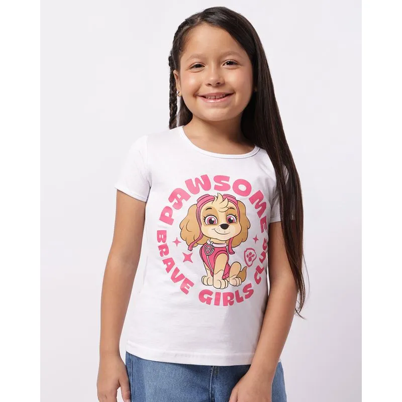 Camiseta Infantil Algodão Patrulha Canina Skye Branca 4