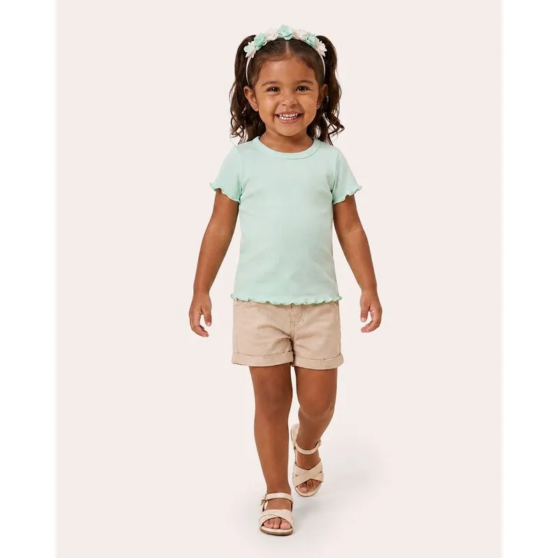 Blusa Bebê Canelada Manga Curta Frufru Verde 3
