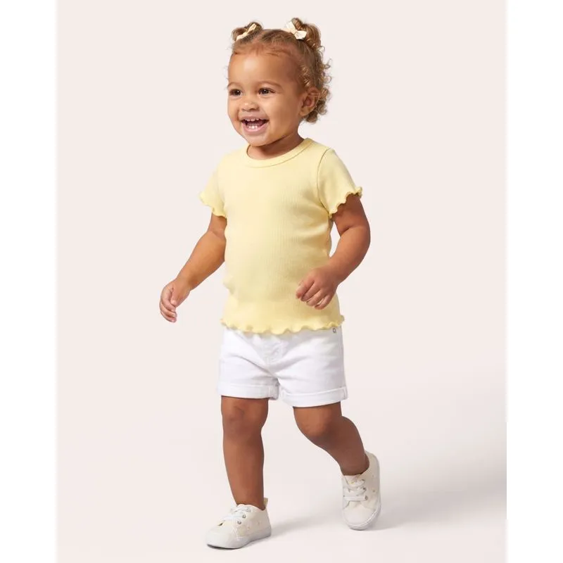 Blusa Bebê Canelada com Frufru Manga Curta Amarela 3